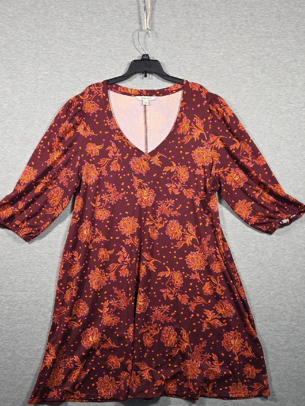 The Pioneer Woman Burgundy Floral Trim Tee with Pink and Orange Accents